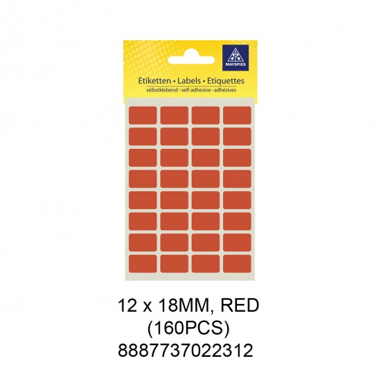 MAYSPIES MS-12X18MM COLOUR LABEL / 5 SHEETS/PKT / 160PCS / 12X18MM RED